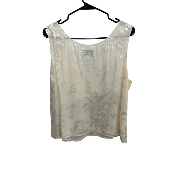 Silk Lore by Beth Terrell Floral Tank Top Cream Sz Large Scoop Neck Intimate - Picture 2 of 9